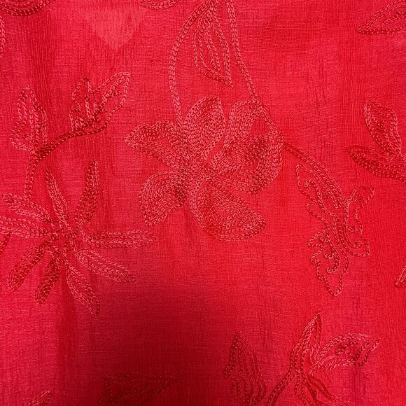 Vintage Chico’s Design Red Linen Silk Blend Floral Embroidered Shirt Size 1 - Picture 15 of 16